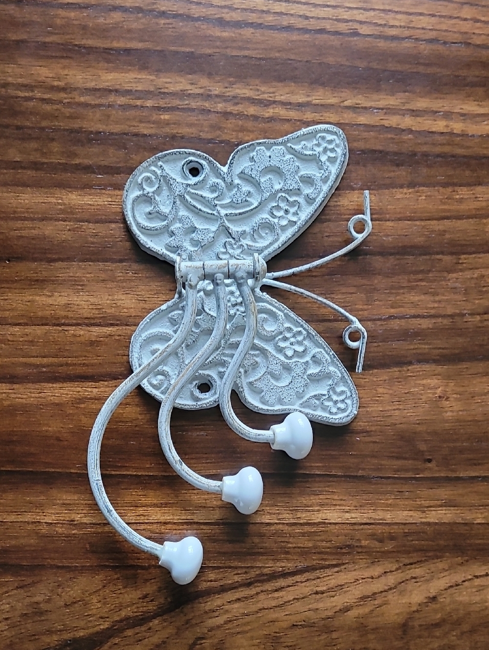 Ornate Butterfly Wall Hook - Distressed White